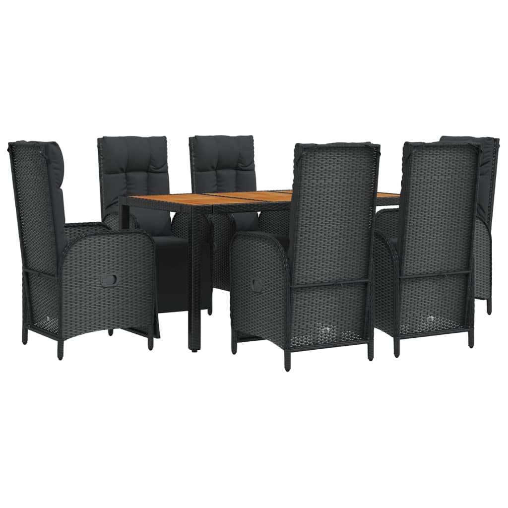 vidaXL 7 Piece Patio Dining Set with Cushions Black Poly Rattan-2