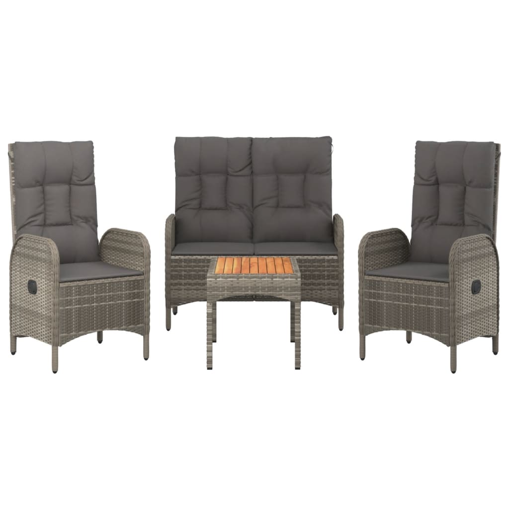 vidaXL 4 Piece Patio Dining Set with Cushions Gray Poly Rattan-1