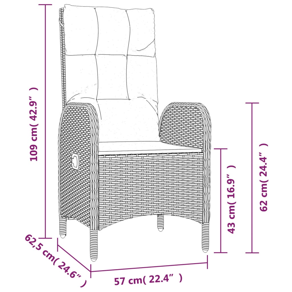 vidaXL 4 Piece Patio Dining Set with Cushions Gray Poly Rattan-8