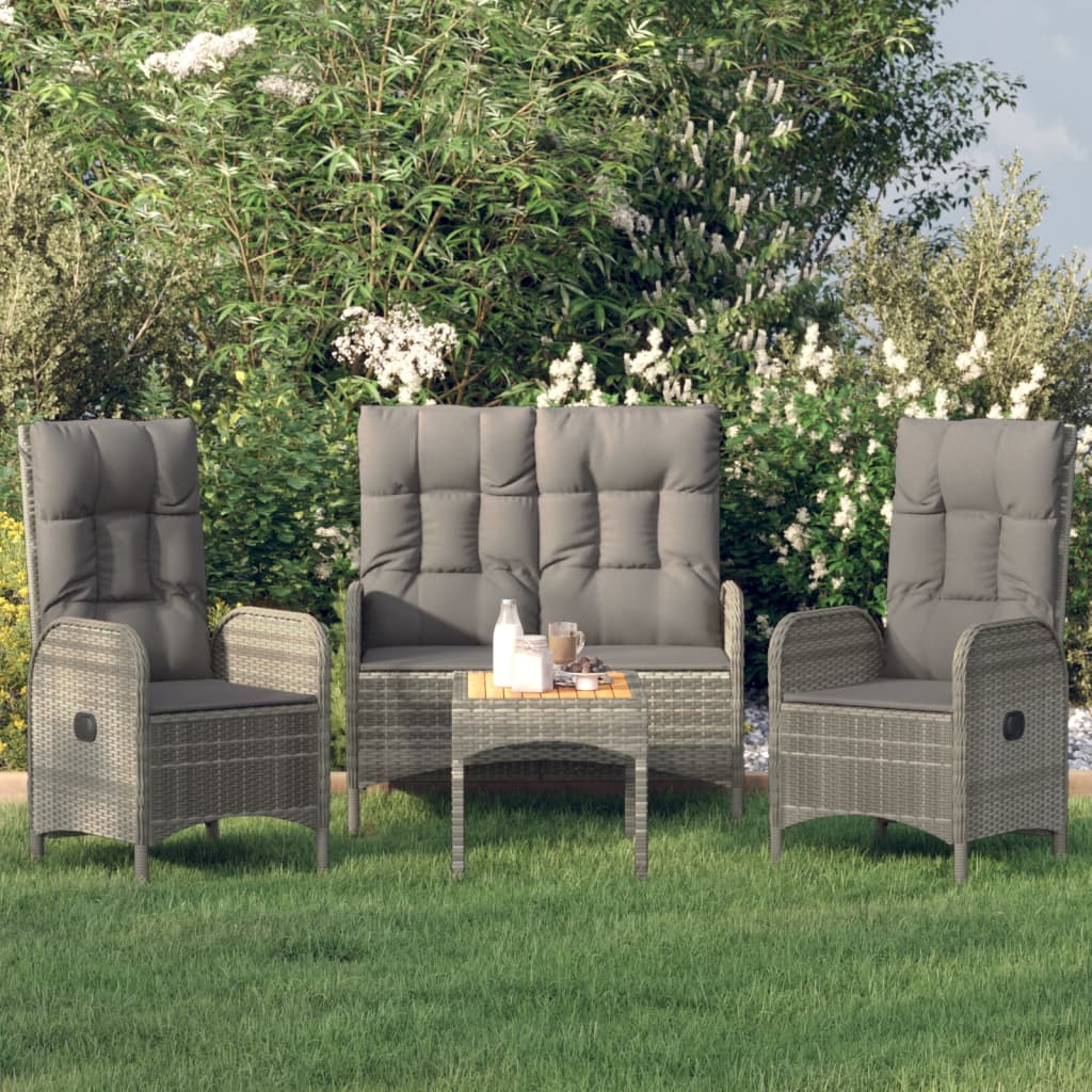 vidaXL 4 Piece Patio Dining Set with Cushions Gray Poly Rattan-0