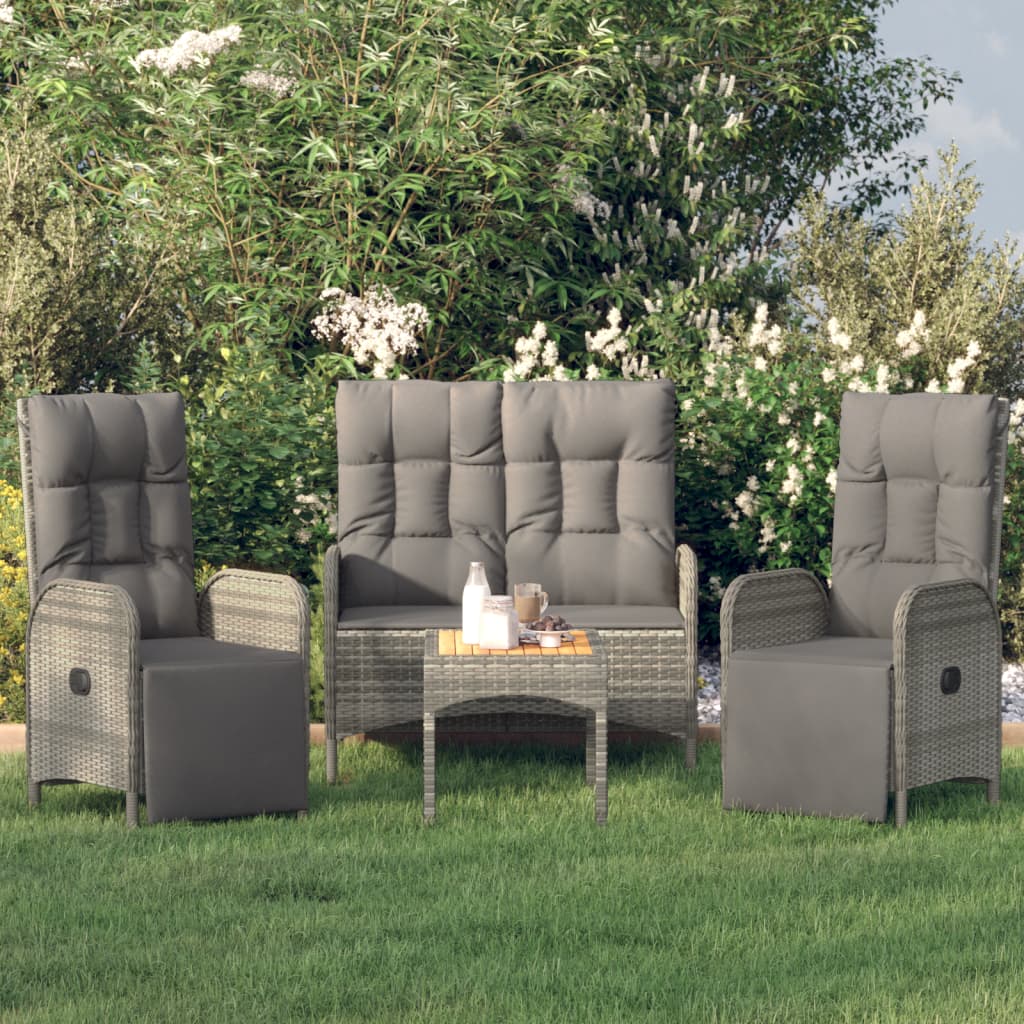 vidaXL 4 Piece Patio Dining Set with Cushions Gray Poly Rattan-0