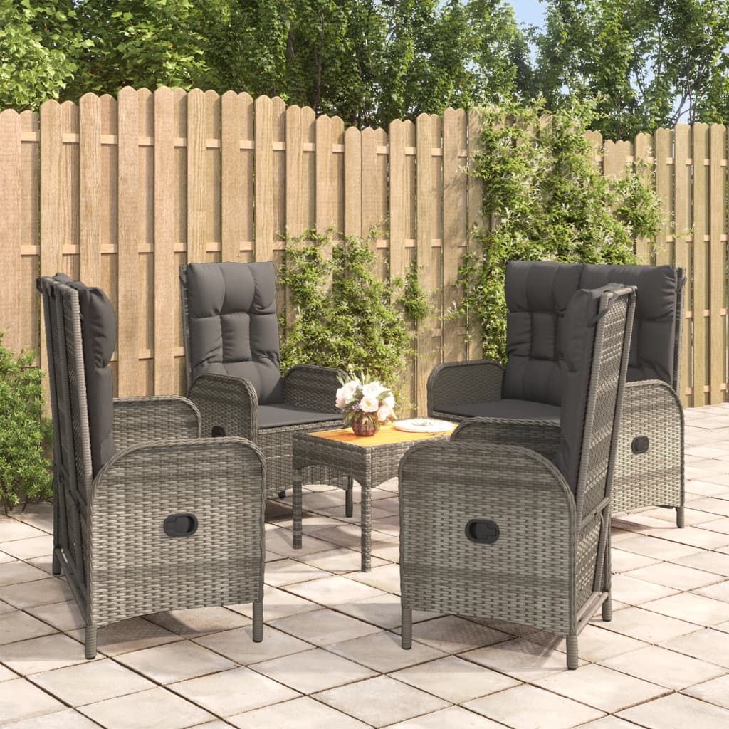 vidaXL 5 Piece Patio Dining Set with Cushions Gray Poly Rattan-0