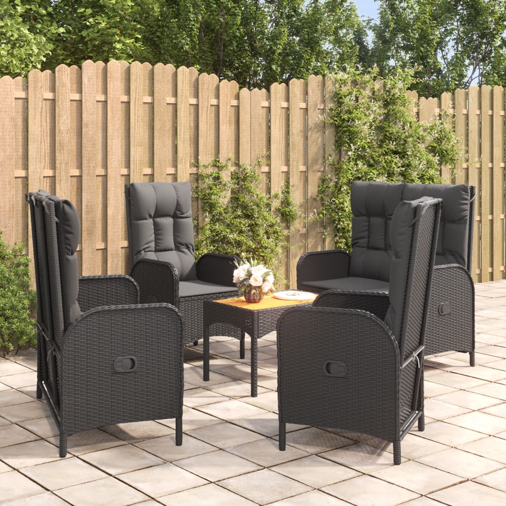 vidaXL 5 Piece Patio Dining Set with Cushions Black Poly Rattan-0