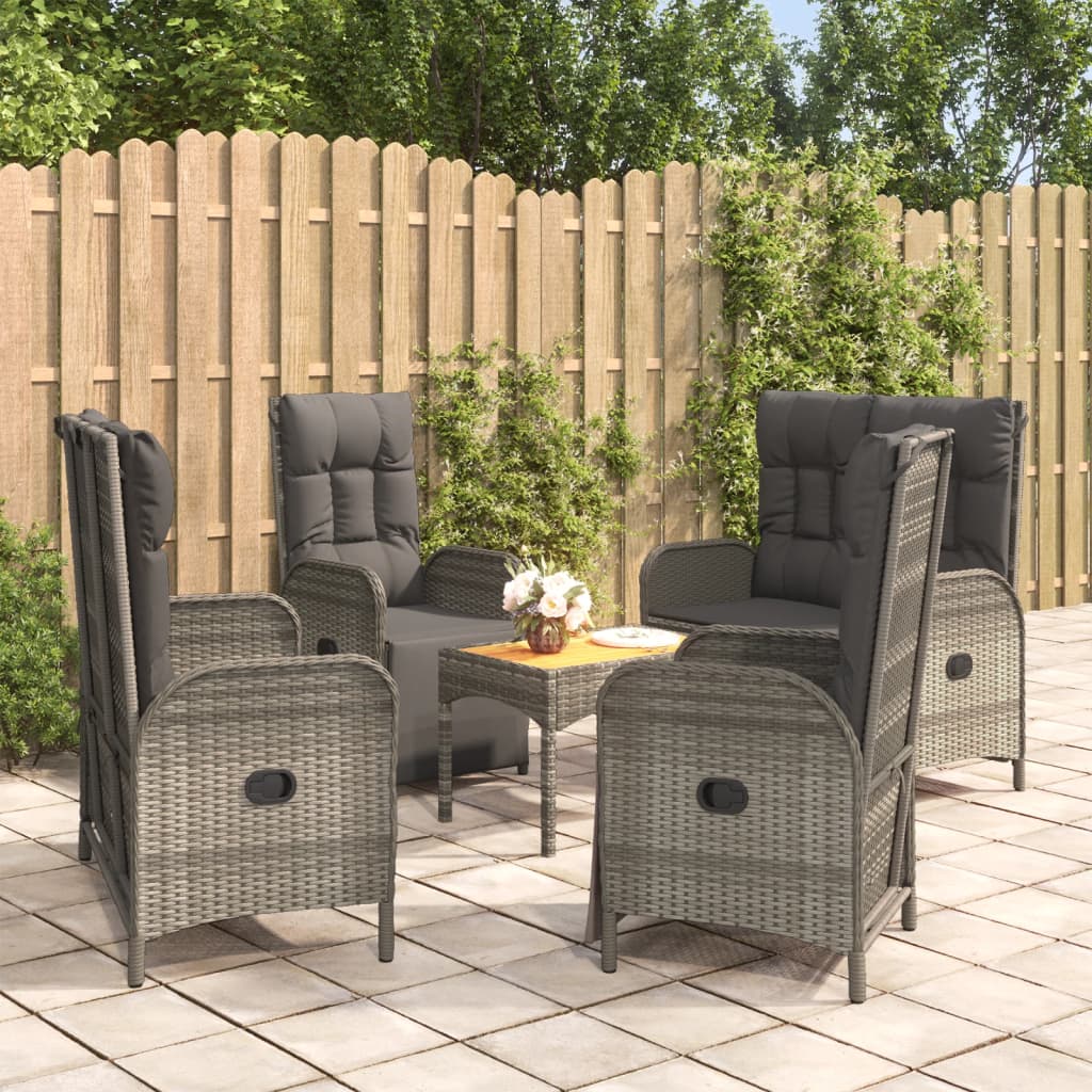 vidaXL 5 Piece Patio Dining Set with Cushions Gray Poly Rattan-0