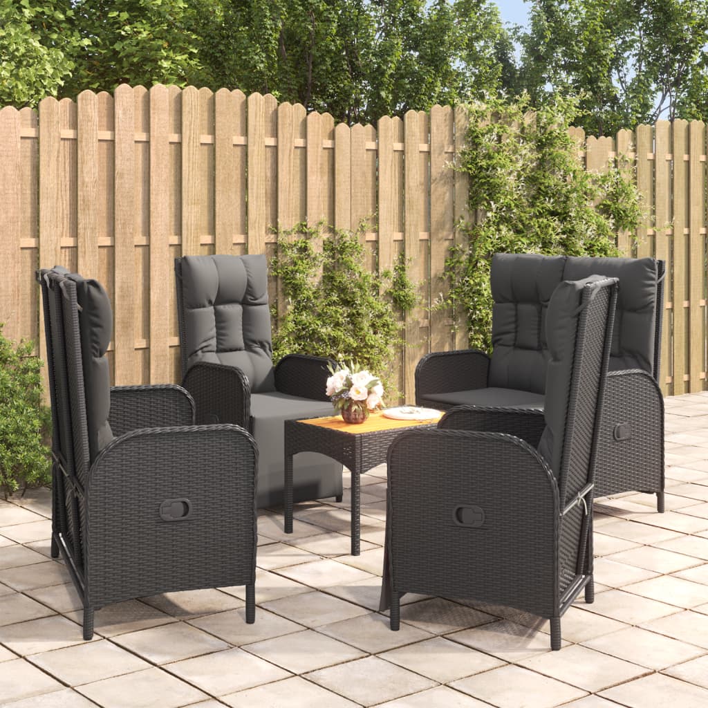 vidaXL 5 Piece Patio Dining Set with Cushions Black Poly Rattan-0