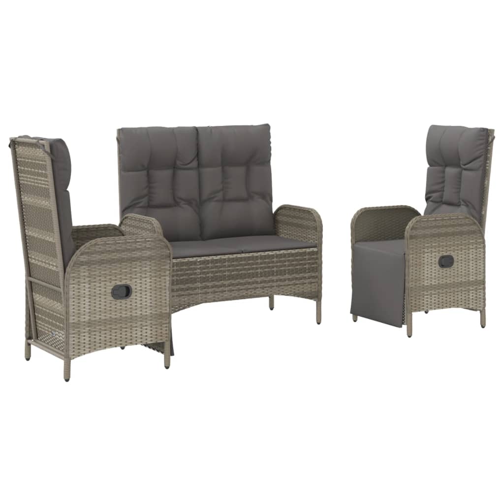 vidaXL 3 Piece Patio Dining Set with Cushions Gray Poly Rattan-1