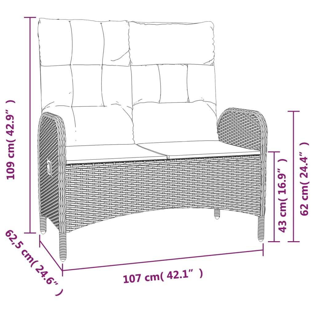 vidaXL 3 Piece Patio Dining Set with Cushions Gray Poly Rattan-6