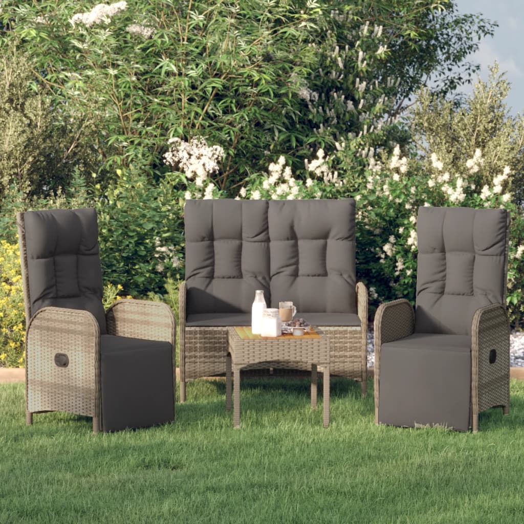 vidaXL 3 Piece Patio Dining Set with Cushions Gray Poly Rattan-0