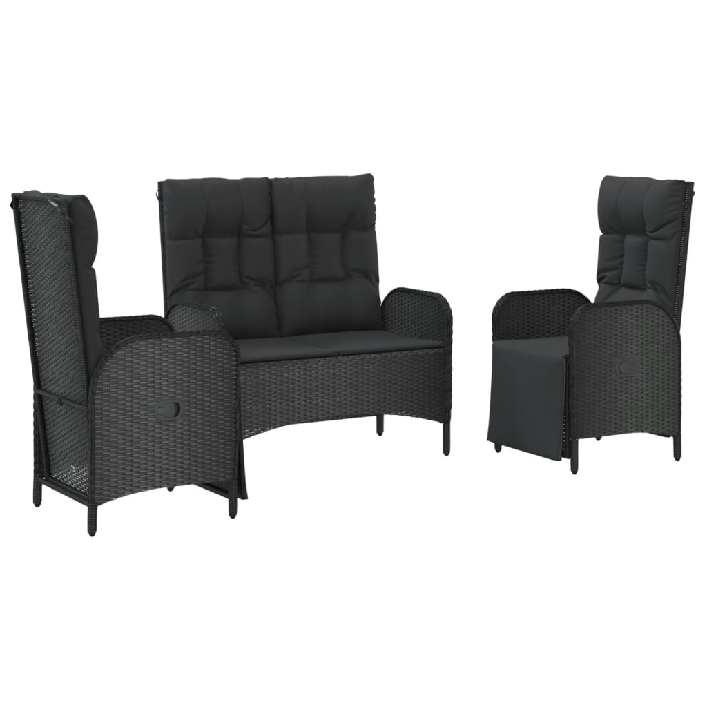 vidaXL 3 Piece Patio Dining Set with Cushions Black Poly Rattan-1