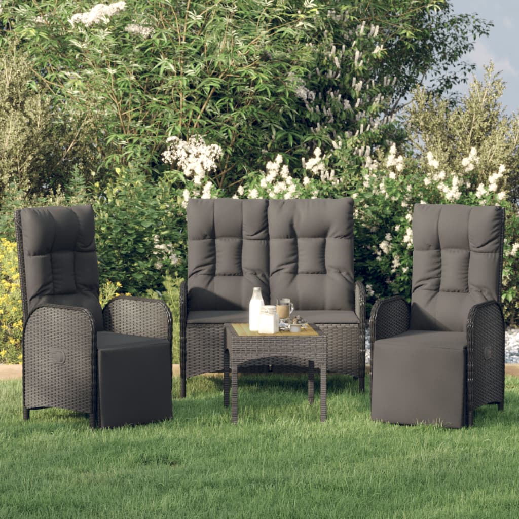 vidaXL 3 Piece Patio Dining Set with Cushions Black Poly Rattan-0