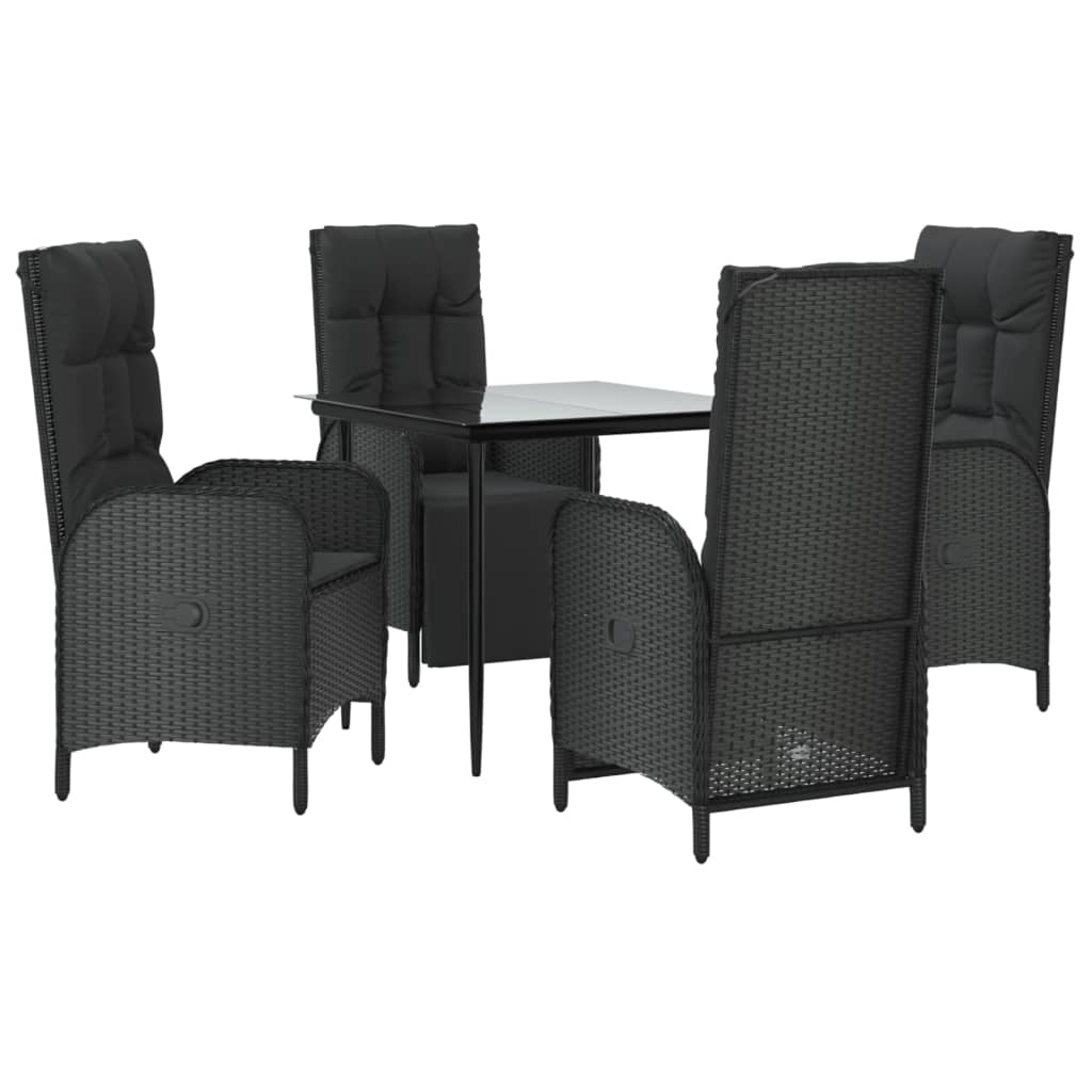 vidaXL 5 Piece Patio Dining Set with Cushions Black Poly Rattan-1