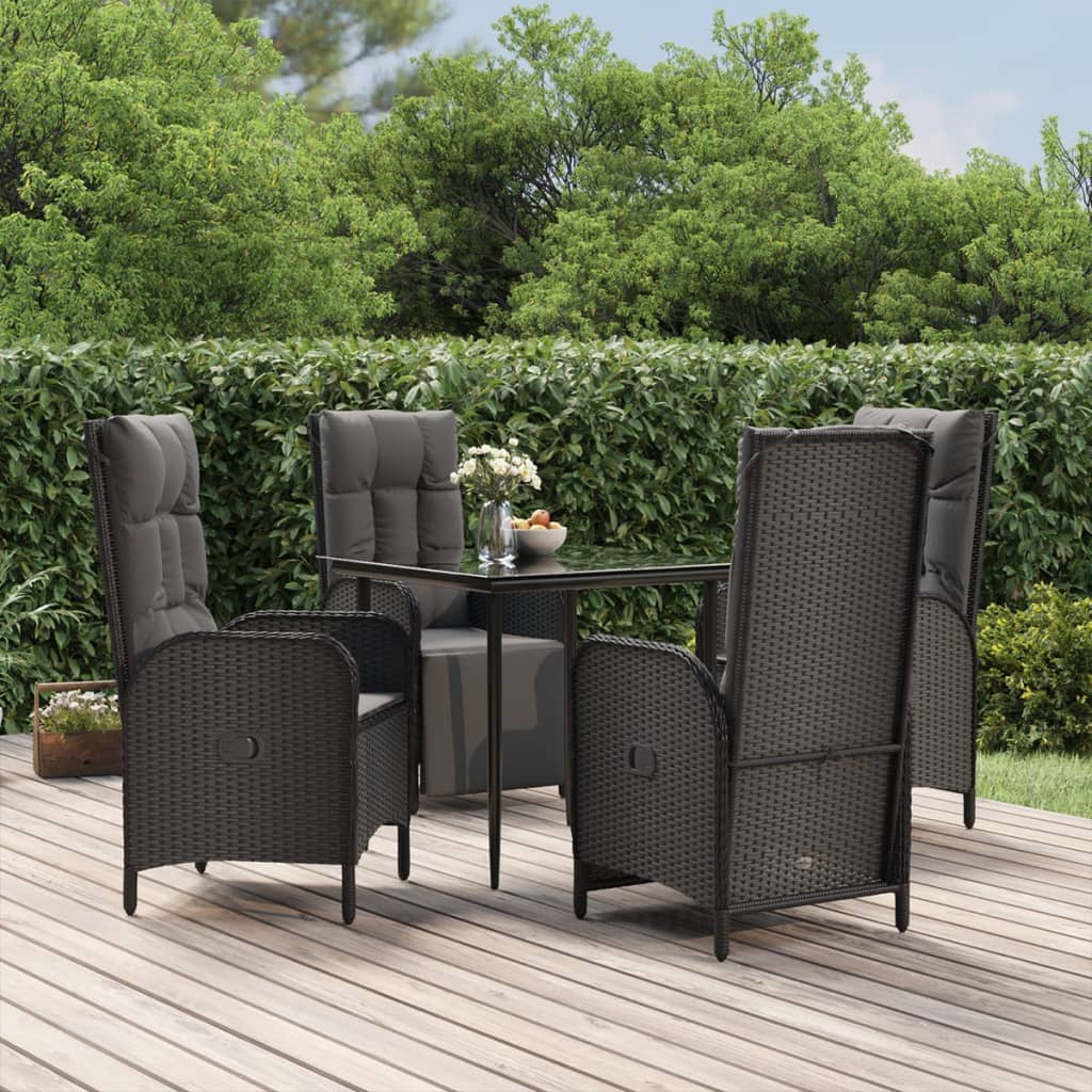 vidaXL 5 Piece Patio Dining Set with Cushions Black Poly Rattan-0