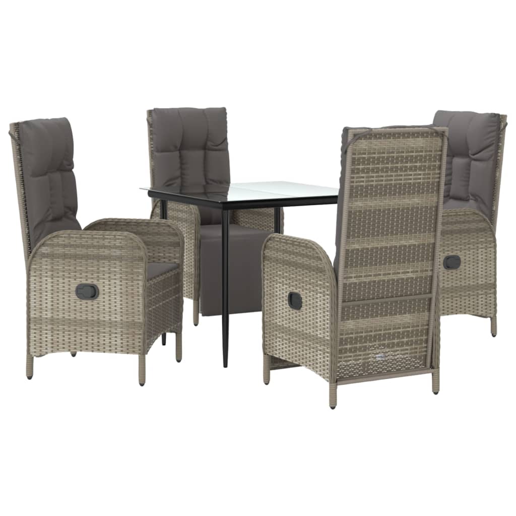 vidaXL 5 Piece Patio Dining Set with Cushions Black and Gray Poly Rattan-1