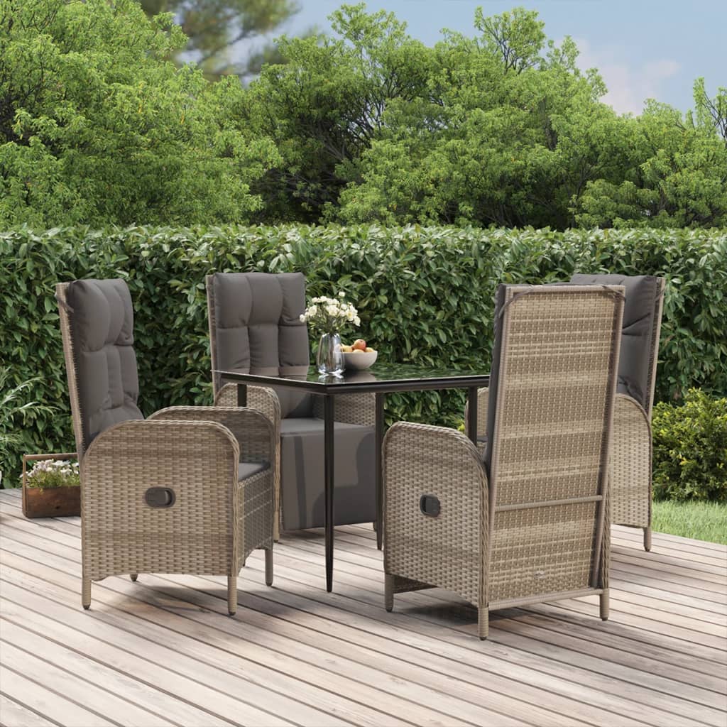 vidaXL 5 Piece Patio Dining Set with Cushions Black and Gray Poly Rattan-0