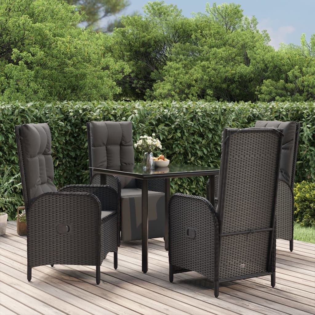 vidaXL 5 Piece Patio Dining Set with Cushions Black Poly Rattan-0