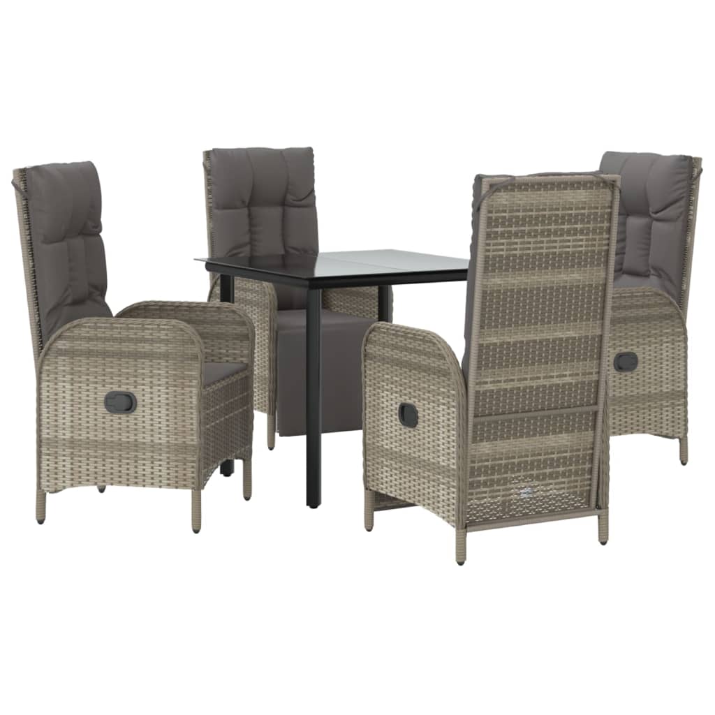 vidaXL 5 Piece Patio Dining Set with Cushions Black and Gray Poly Rattan-1