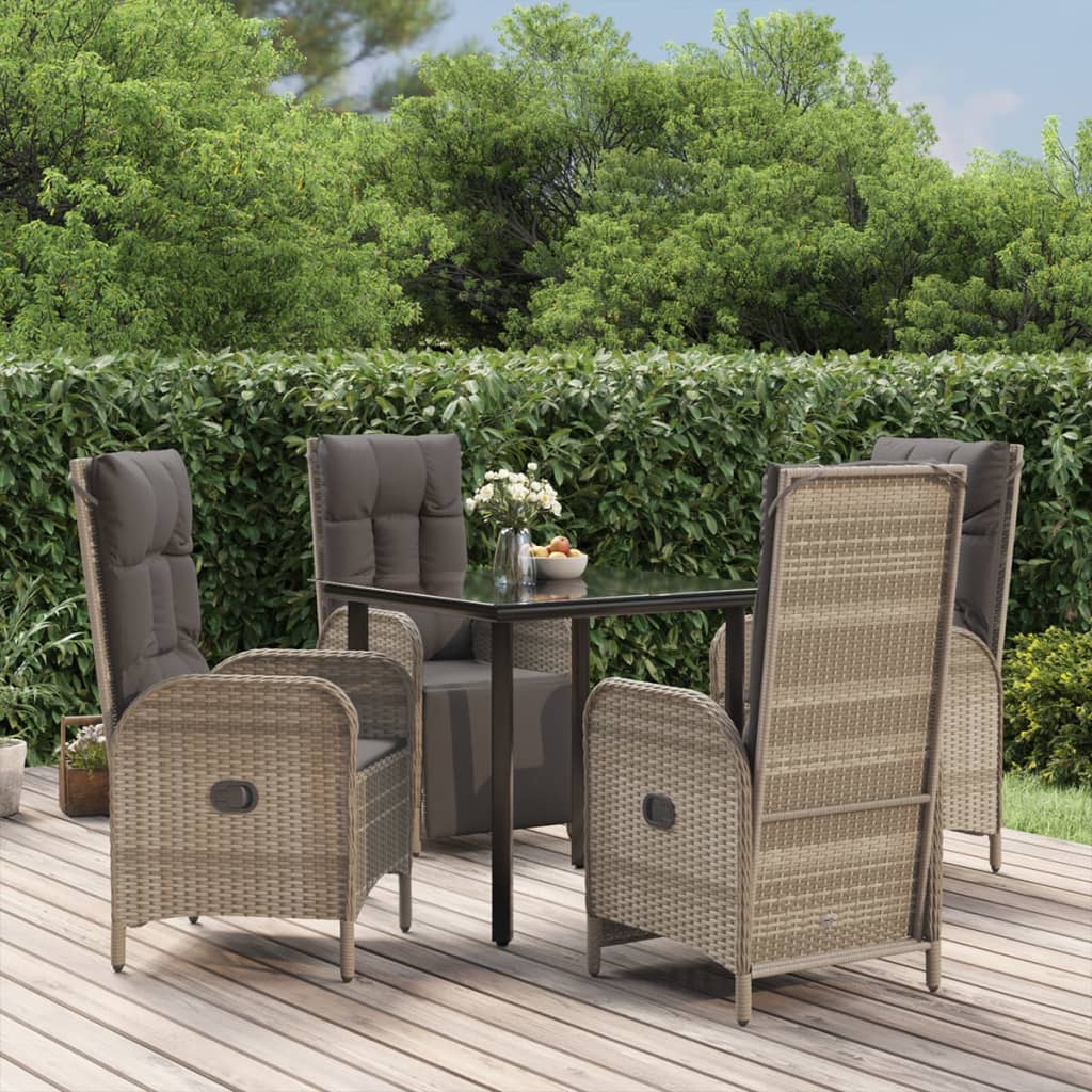 vidaXL 5 Piece Patio Dining Set with Cushions Black and Gray Poly Rattan-0