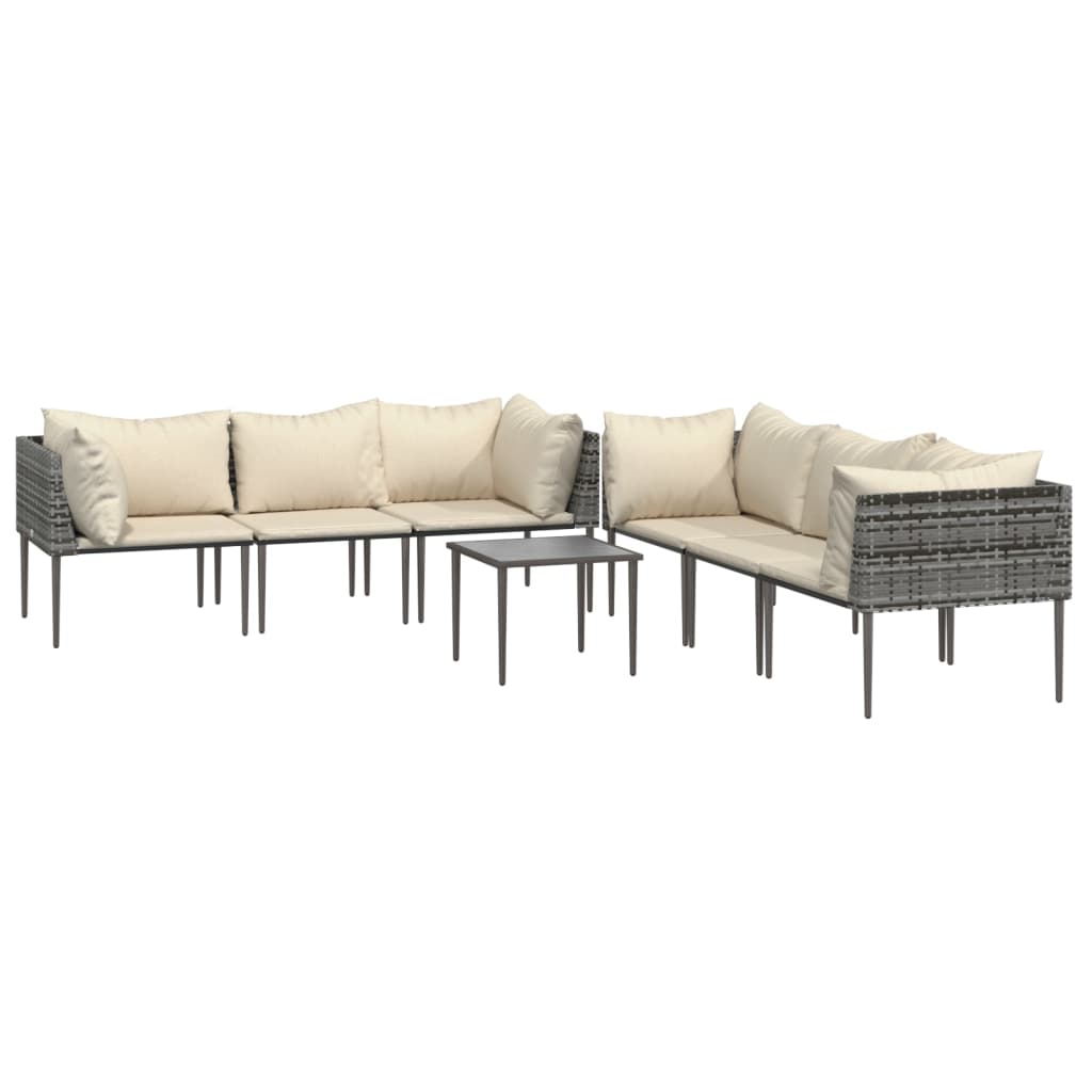 vidaXL 7 Piece Patio Lounge Set with Cushions Gray Poly Rattan-1