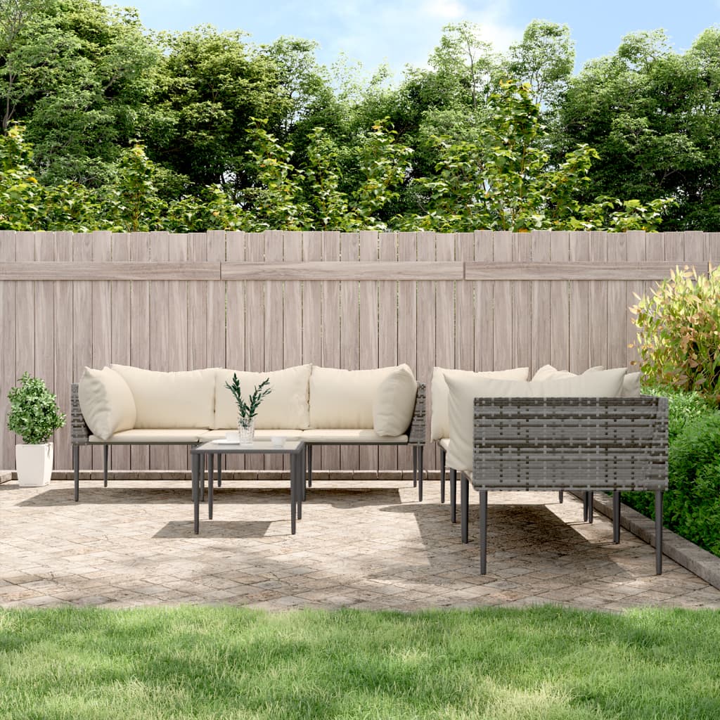 vidaXL 7 Piece Patio Lounge Set with Cushions Gray Poly Rattan-0