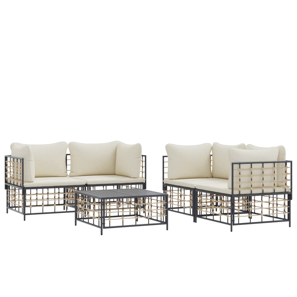 vidaXL 5 Piece Patio Lounge Set with Cushions Anthracite Poly Rattan-1