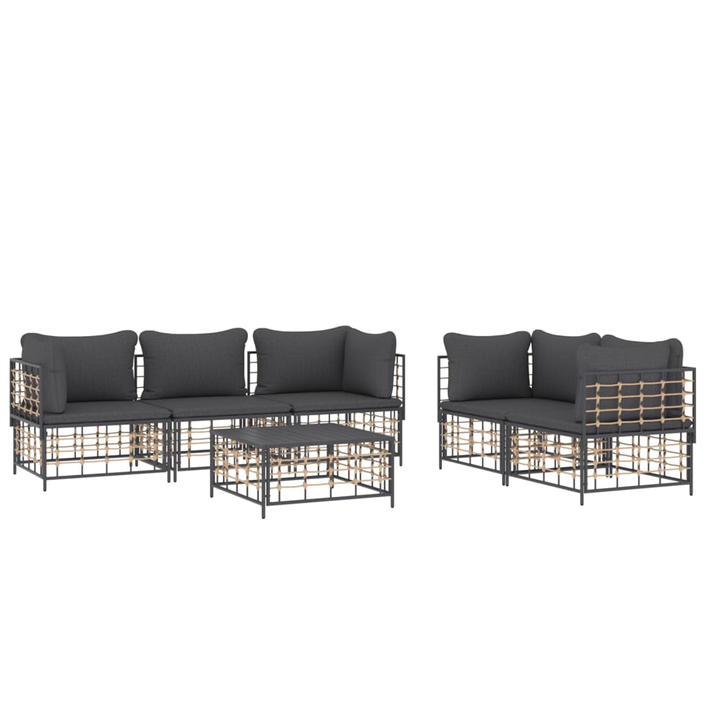 vidaXL 6 Piece Patio Lounge Set with Cushions Anthracite Poly Rattan-1