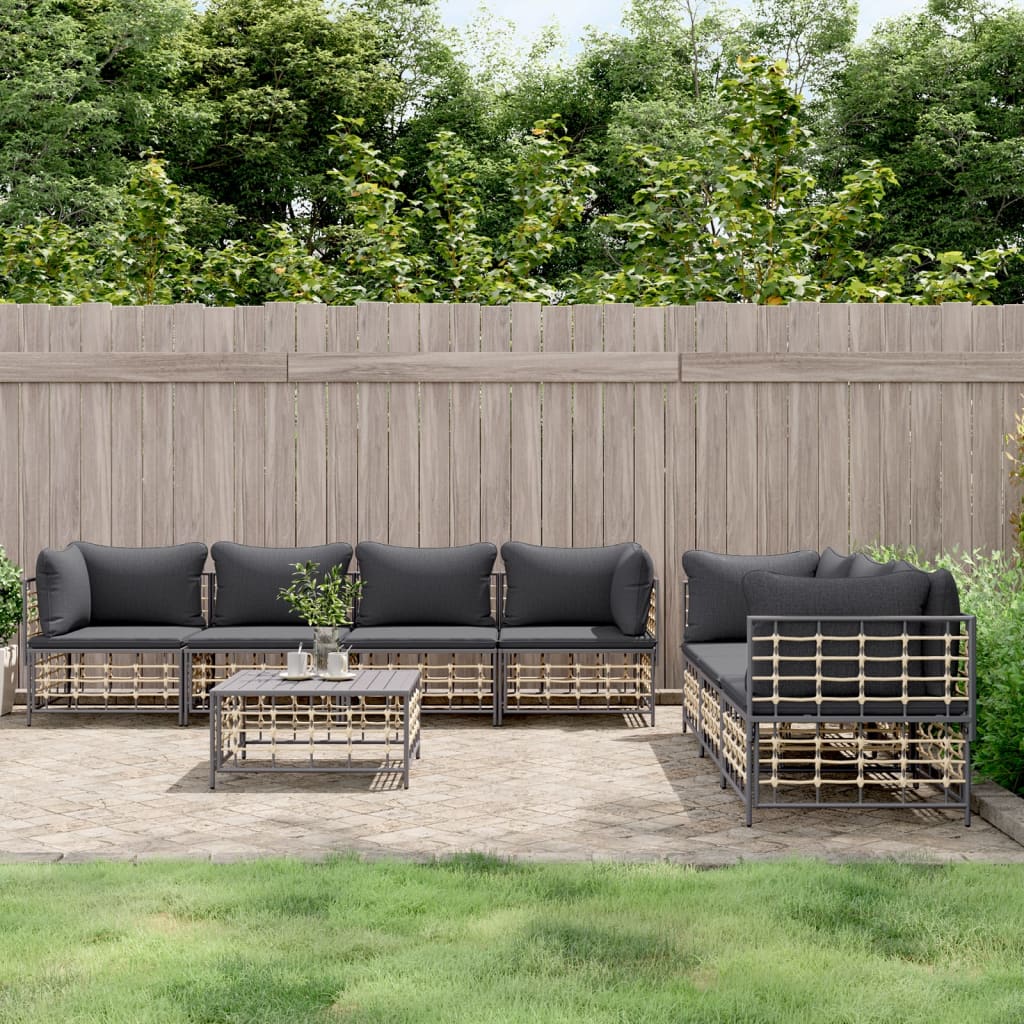 vidaXL 8 Piece Patio Lounge Set with Cushions Anthracite Poly Rattan-0