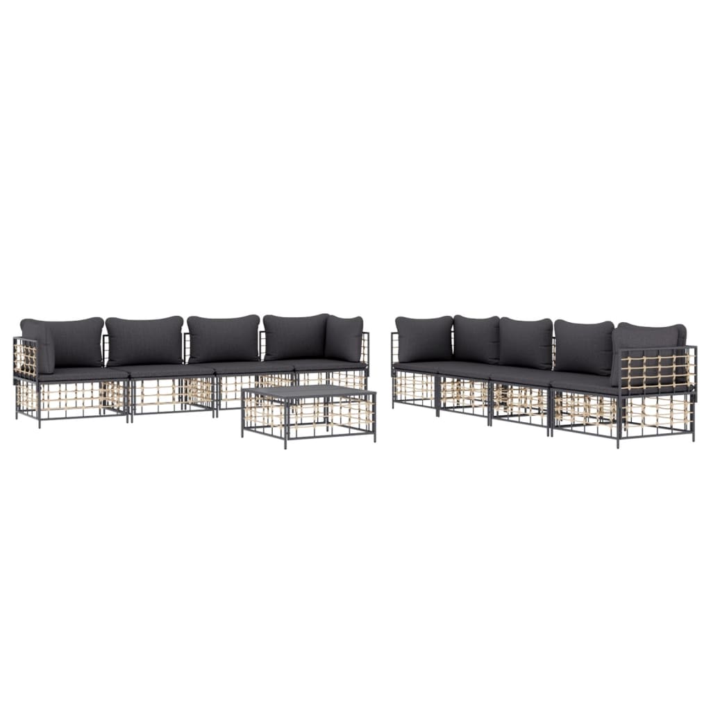 vidaXL 9 Piece Patio Lounge Set with Cushions Anthracite Poly Rattan-1