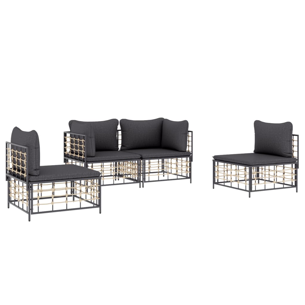 vidaXL 4 Piece Patio Lounge Set with Cushions Anthracite Poly Rattan-2