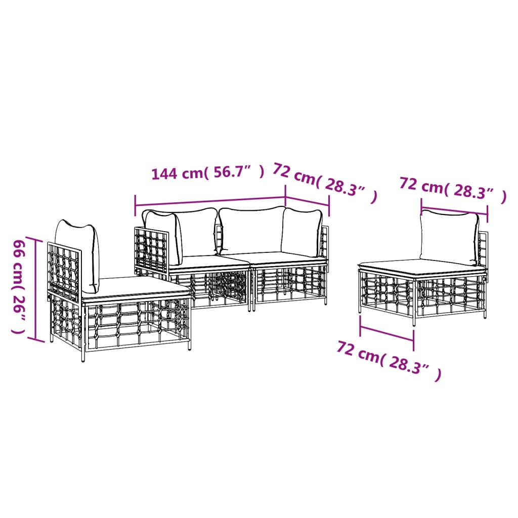 vidaXL 4 Piece Patio Lounge Set with Cushions Anthracite Poly Rattan-1