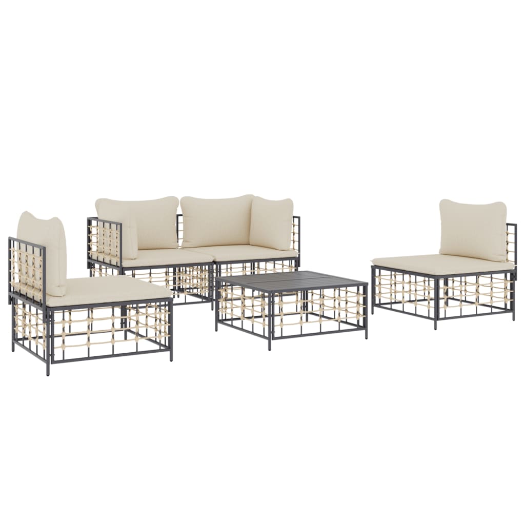 vidaXL 5 Piece Patio Lounge Set with Cushions Anthracite Poly Rattan-1