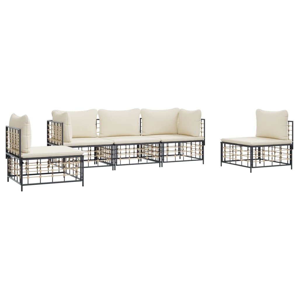 vidaXL 5 Piece Patio Lounge Set with Cushions Anthracite Poly Rattan-1