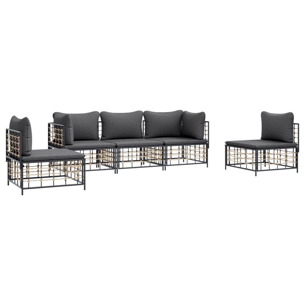 vidaXL 5 Piece Patio Lounge Set with Cushions Anthracite Poly Rattan-1