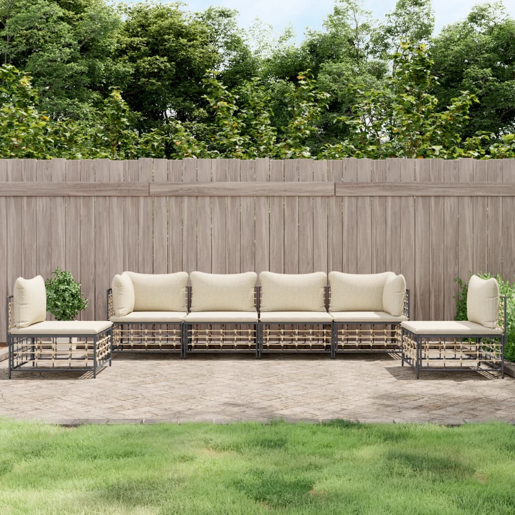 vidaXL 6 Piece Patio Lounge Set with Cushions Anthracite Poly Rattan-0