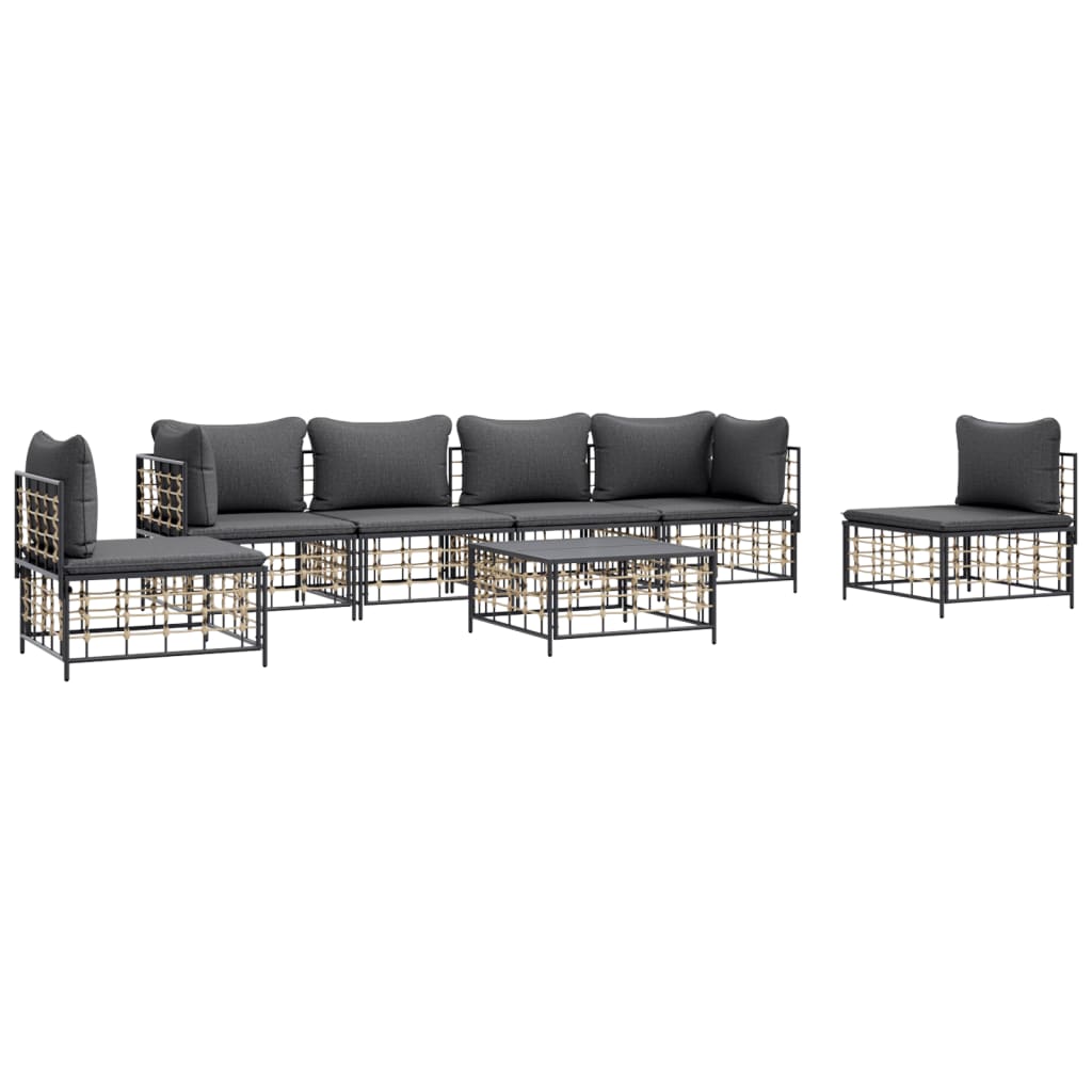 vidaXL 7 Piece Patio Lounge Set with Cushions Anthracite Poly Rattan-1