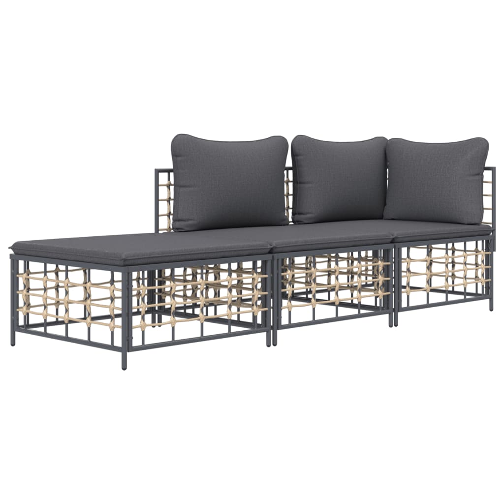 vidaXL 3 Piece Patio Lounge Set with Cushions Anthracite Poly Rattan-1