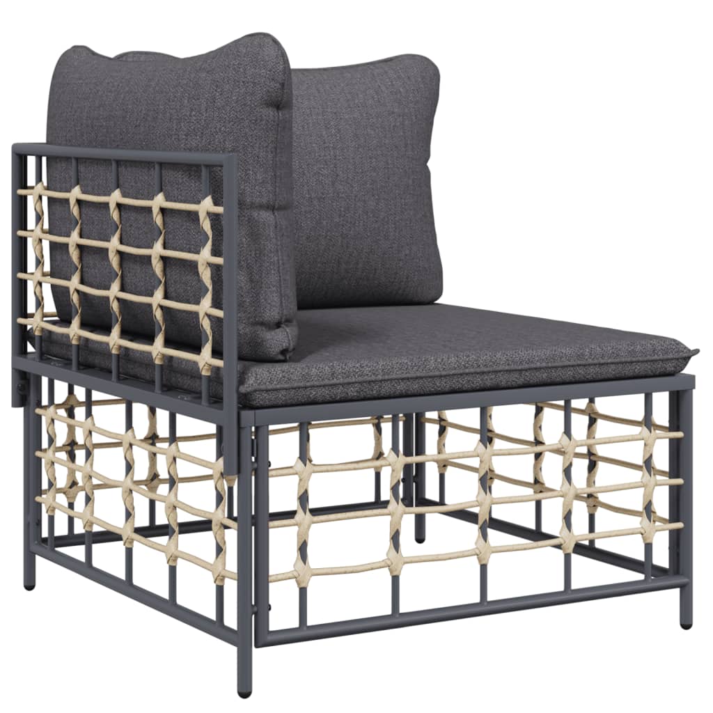 vidaXL 3 Piece Patio Lounge Set with Cushions Anthracite Poly Rattan-2