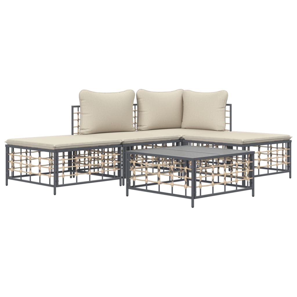 vidaXL 5 Piece Patio Lounge Set with Cushions Anthracite Poly Rattan-1