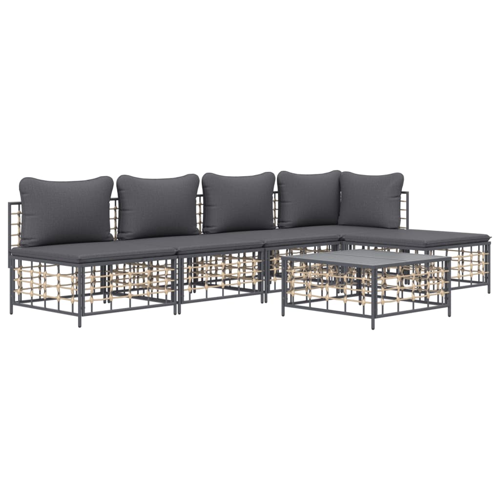 vidaXL 6 Piece Patio Lounge Set with Cushions Anthracite Poly Rattan-1