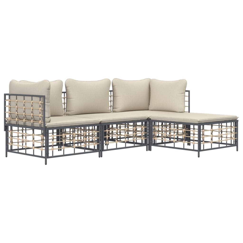 vidaXL 4 Piece Patio Lounge Set with Cushions Anthracite Poly Rattan-1