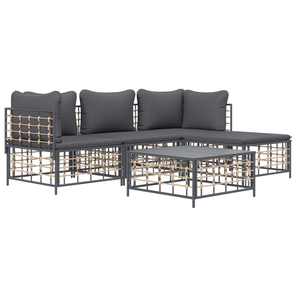 vidaXL 4 Piece Patio Lounge Set with Cushions Anthracite Poly Rattan-1