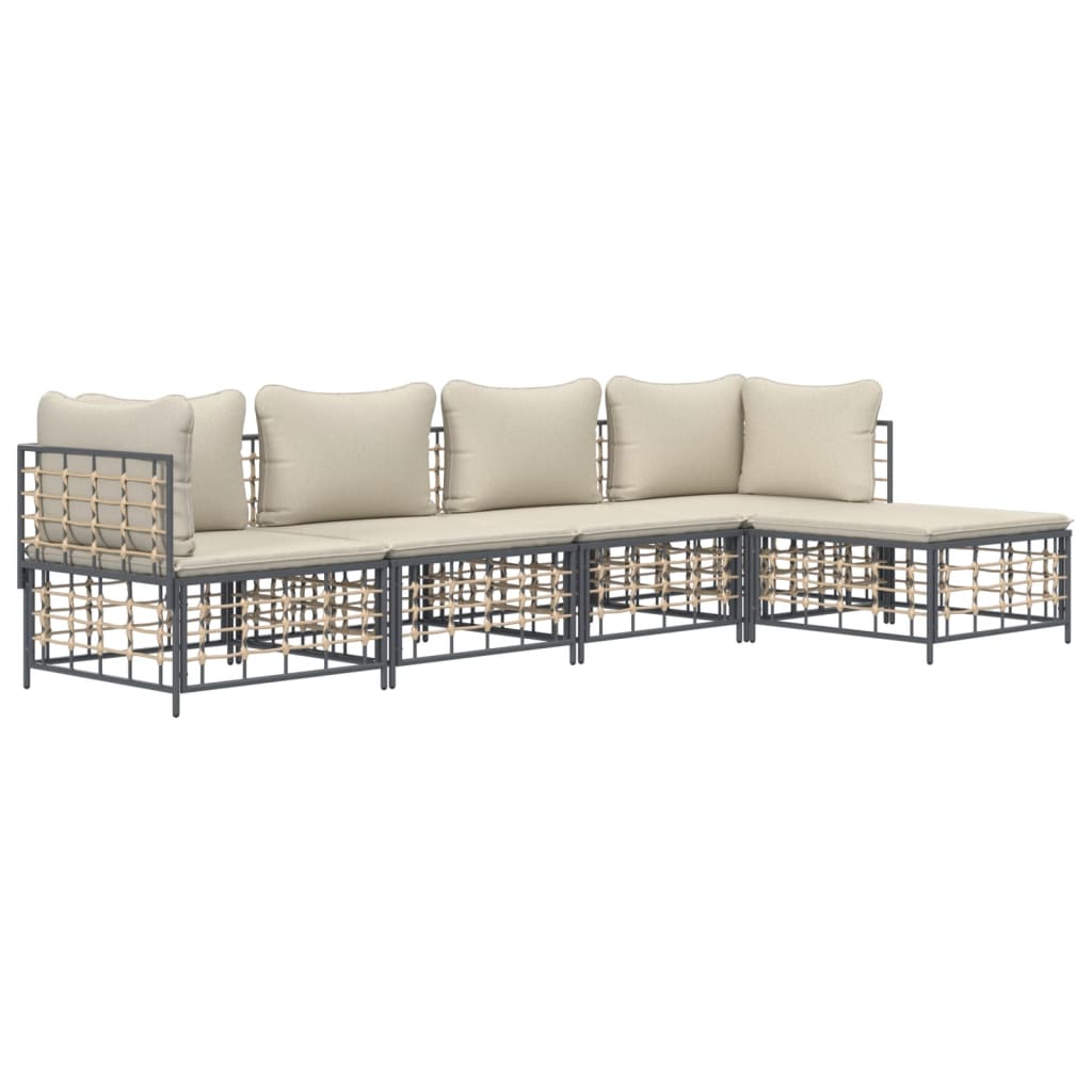 vidaXL 5 Piece Patio Lounge Set with Cushions Anthracite Poly Rattan-1