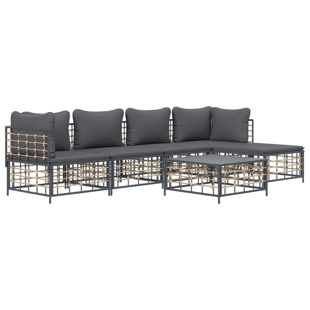 vidaXL 6 Piece Patio Lounge Set with Cushions Anthracite Poly Rattan-1