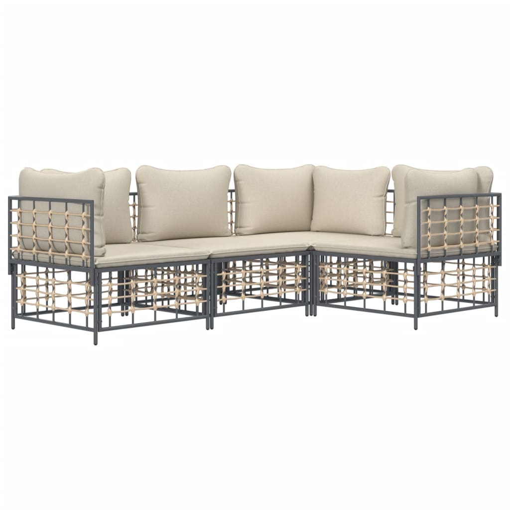 vidaXL 4 Piece Patio Lounge Set with Cushions Anthracite Poly Rattan-1