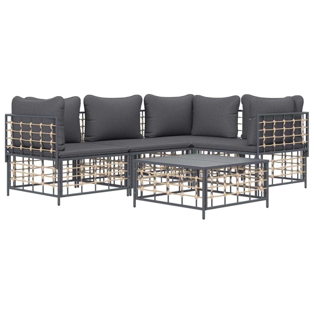 vidaXL 5 Piece Patio Lounge Set with Cushions Anthracite Poly Rattan-1