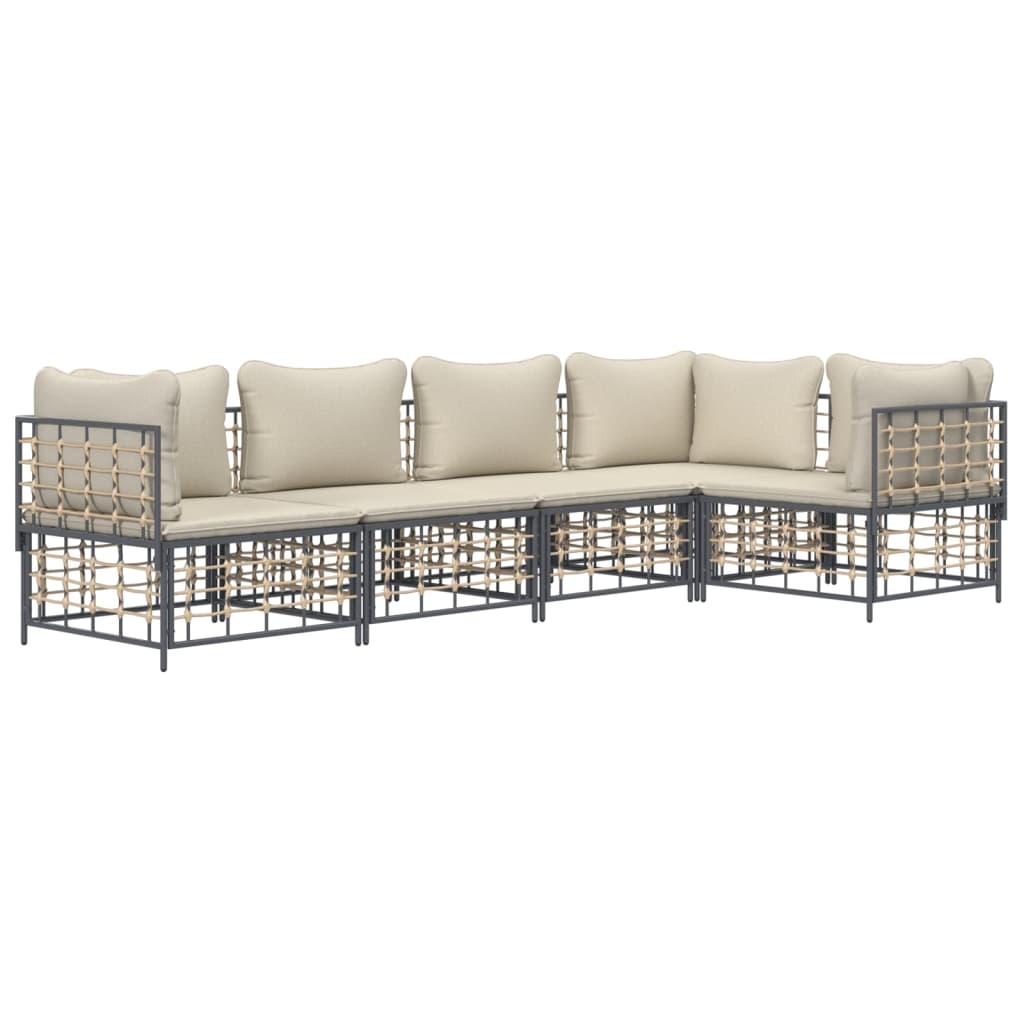 vidaXL 5 Piece Patio Lounge Set with Cushions Anthracite Poly Rattan-1