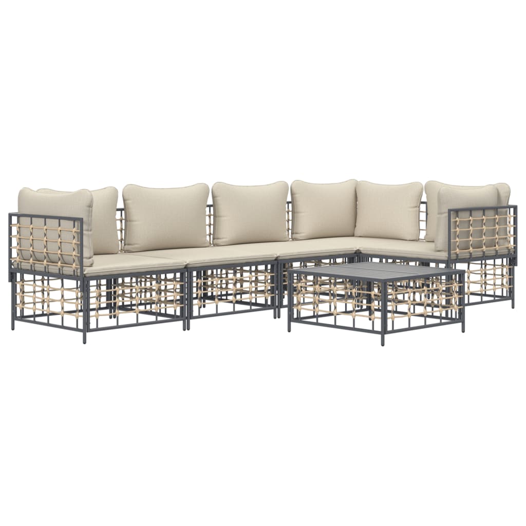 vidaXL 6 Piece Patio Lounge Set with Cushions Anthracite Poly Rattan-1