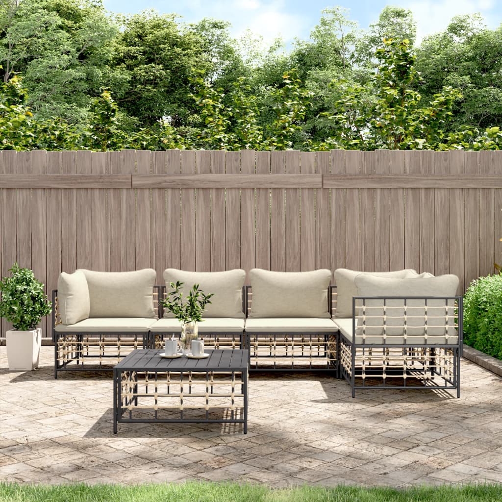 vidaXL 6 Piece Patio Lounge Set with Cushions Anthracite Poly Rattan-0