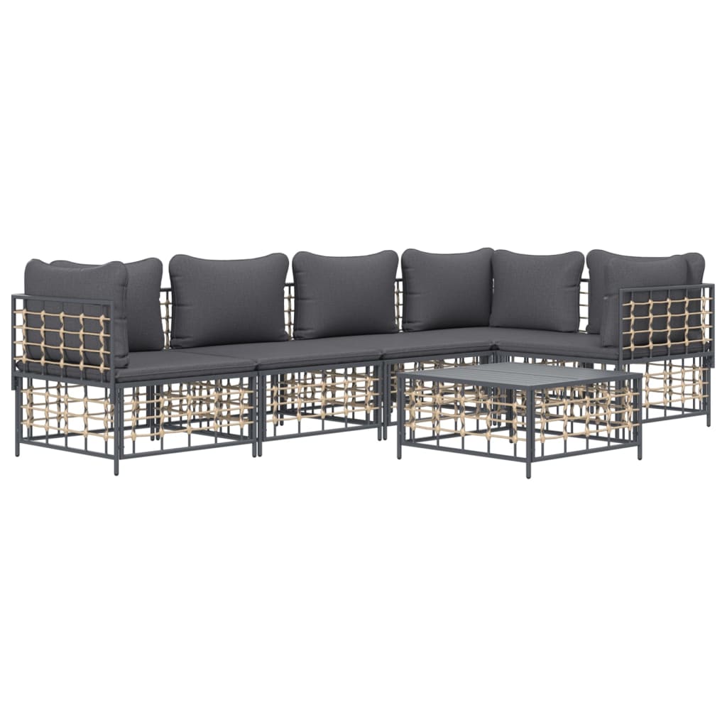 vidaXL 6 Piece Patio Lounge Set with Cushions Anthracite Poly Rattan-1