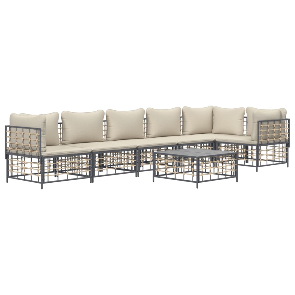 vidaXL 7 Piece Patio Lounge Set with Cushions Anthracite Poly Rattan-1