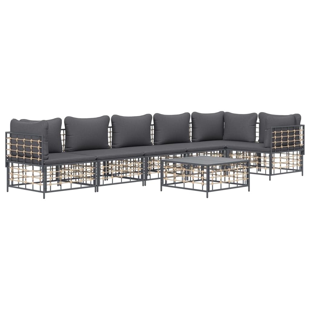 vidaXL 7 Piece Patio Lounge Set with Cushions Anthracite Poly Rattan-1